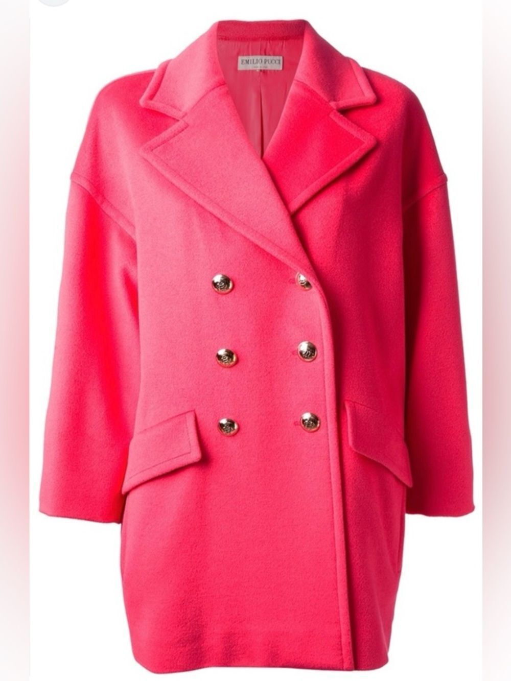 Emilio Pucci Hot Pink Double-Breasted Wool Pea Coat, US6